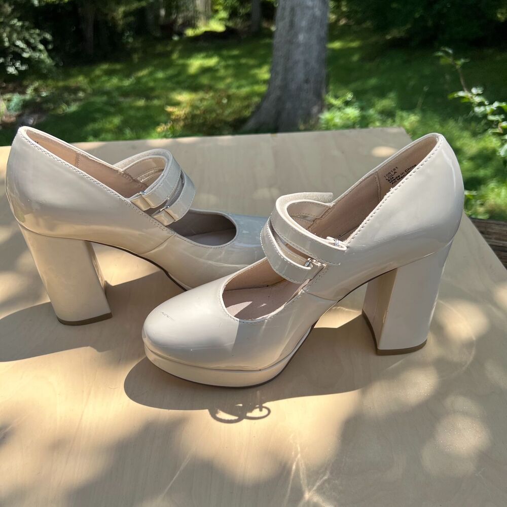 Limelight Bone Patent Platform Mary Jane Pumps Block Size 6 Shoe Nude - Picture 9 of 11